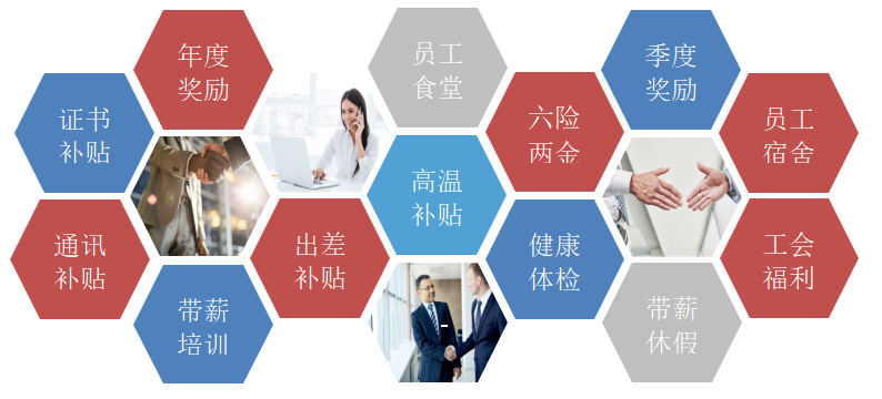 <p>年度员工季度</p> <p>奖励食堂奖励</p> <p>证书六险员工</p> <p>补贴两金宿舍</p> <p>高温</p> <p>补贴</p> <p>通讯出差健康工会</p> <p>补贴补贴体检福利</p> <p>带薪带薪</p> <p>培训休假</p>